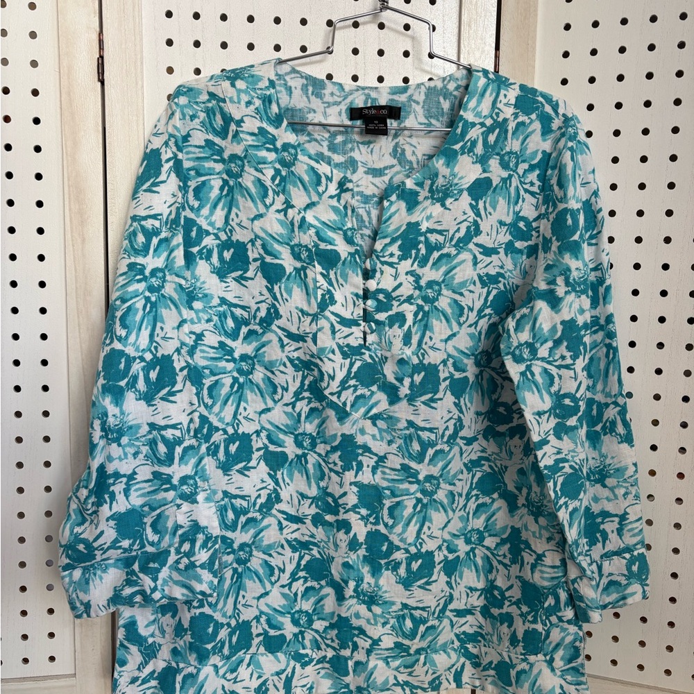 Style & Co. Teal and White Floral Tunic